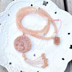 Flora Rabbit Necklace - Orange Quartz Jade Beaded Chain - Style 3